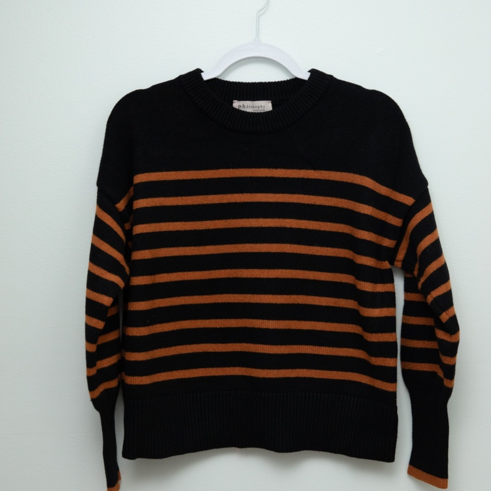 PHILOSOPHY Striped Pullover Sweater Black/Rust Large
